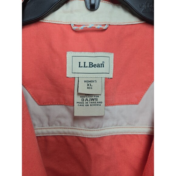 LL Bean Field Jacket Womens XL Coral Salmon Pink Canvas Cotton Zip Vintage 90s - Picture 4 of 12